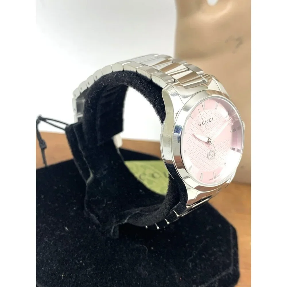 Gucci Women's Watch YA1265047 G-Timeless Swiss Quartz Pink Dial Steel 27mm